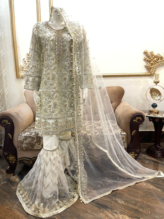 TD-31 - Pure Net Embroidered Gharara dress 3pc