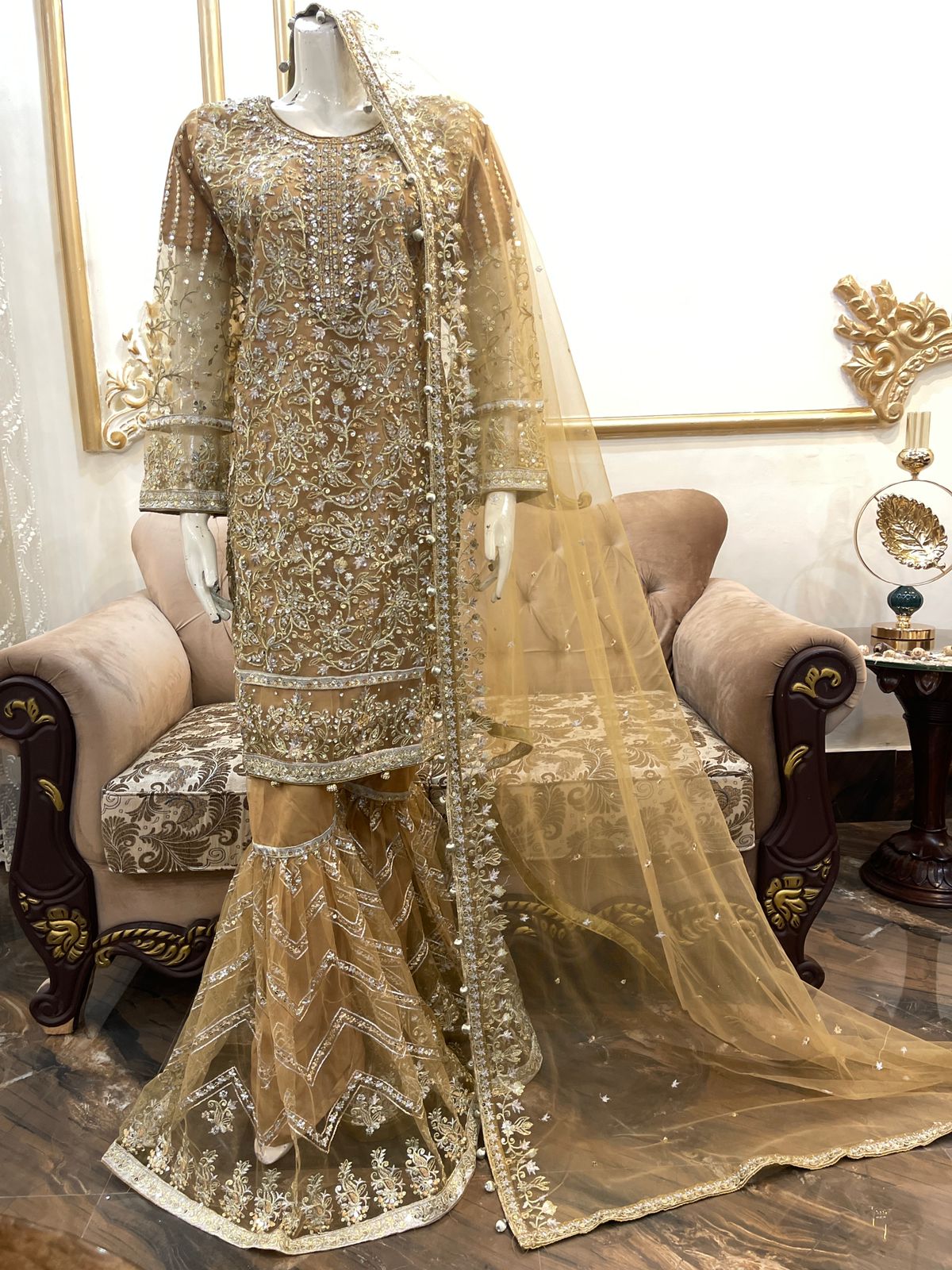 TD-30 - Pure Net Embroidered Gharara dress 3pc