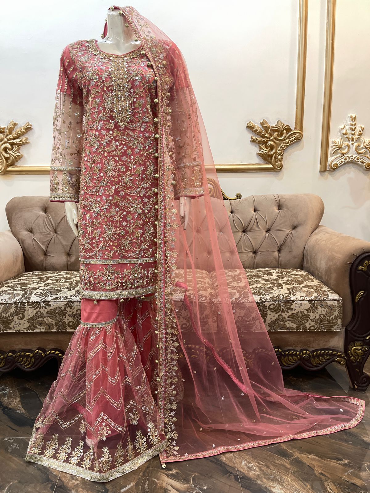 TD-32 - Pure Net Embroidered Gharara dress 3pc