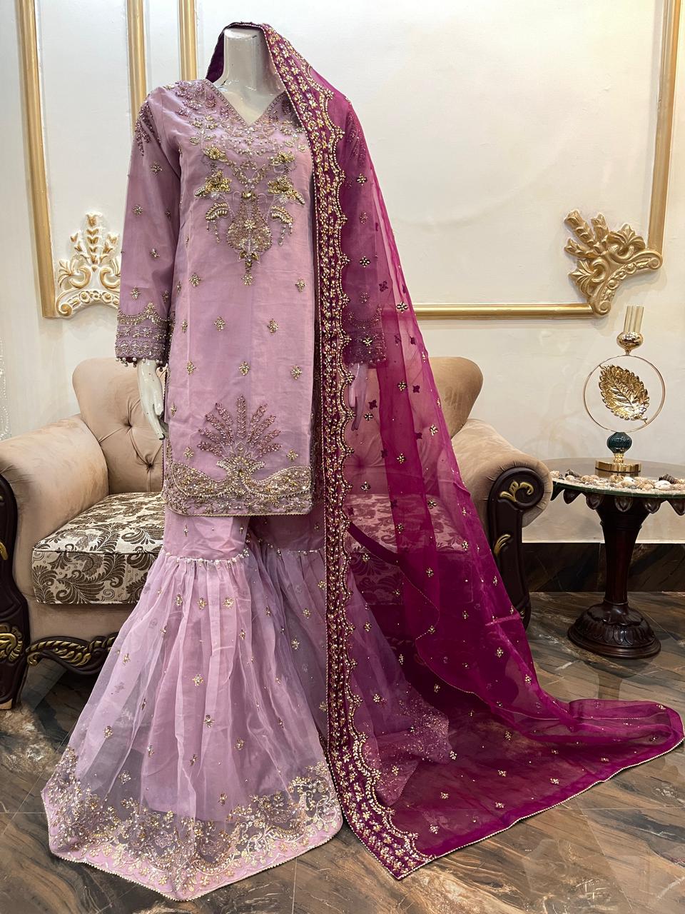 TD-29 - Pure Organza Ready To Wear Handwork Flairy Gharara