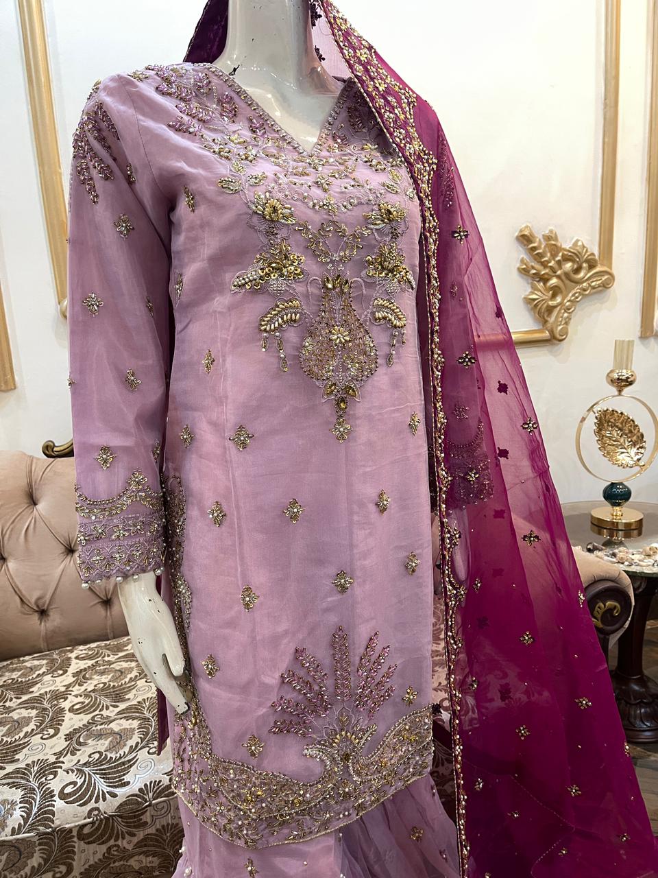 TD-29 - Pure Organza Ready To Wear Handwork Flairy Gharara