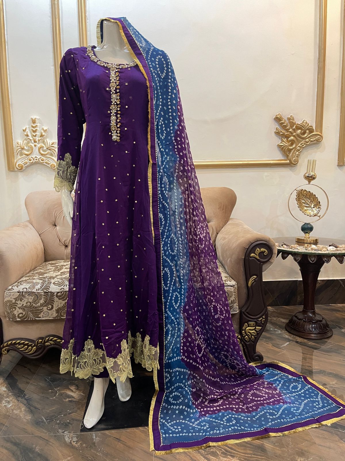 TD-22 - Pure Chiffon Handwork Long Frock 3PC