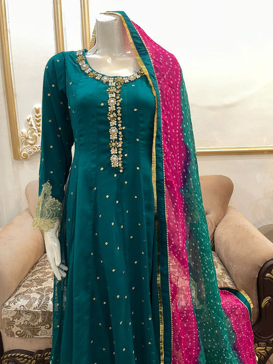 TD-24 - Pure Chiffon Handwork Long Frock 3PC