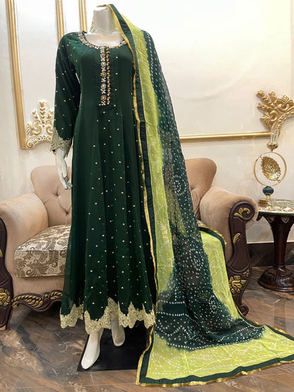 TD-23 - Pure Chiffon Handwork Long Frock 3PC