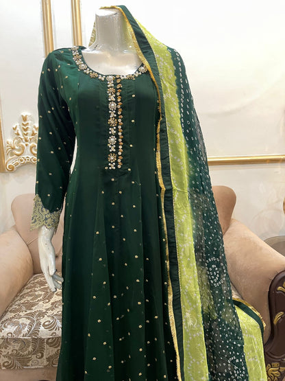 TD-23 - Pure Chiffon Handwork Long Frock 3PC